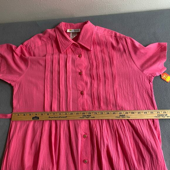 Vtg 80s 90s Two Potato Button Down Tie Back Short Sleeve Maxi Dress XL Pink NOS - Picture 12 of 16
